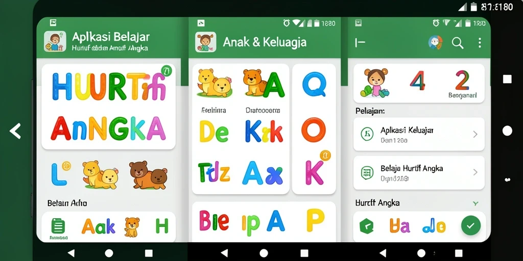Antarmuka menarik dan interaktif aplikasi Belajar Huruf Angka.