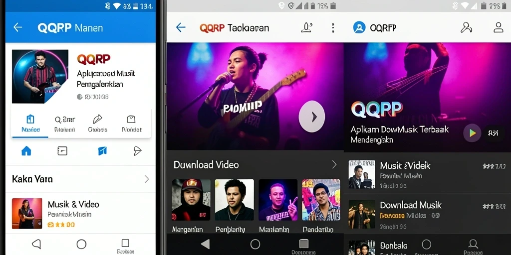 Screenshot utama QQRP menampilkan antarmuka aplikasi Download Musik yang menarik.